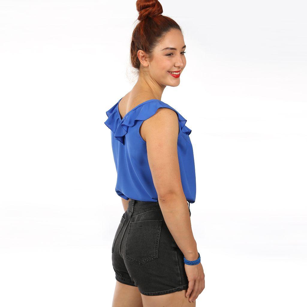 Papierschnittmuster Top mit V-Volant Frau Lydia XS-XXL
